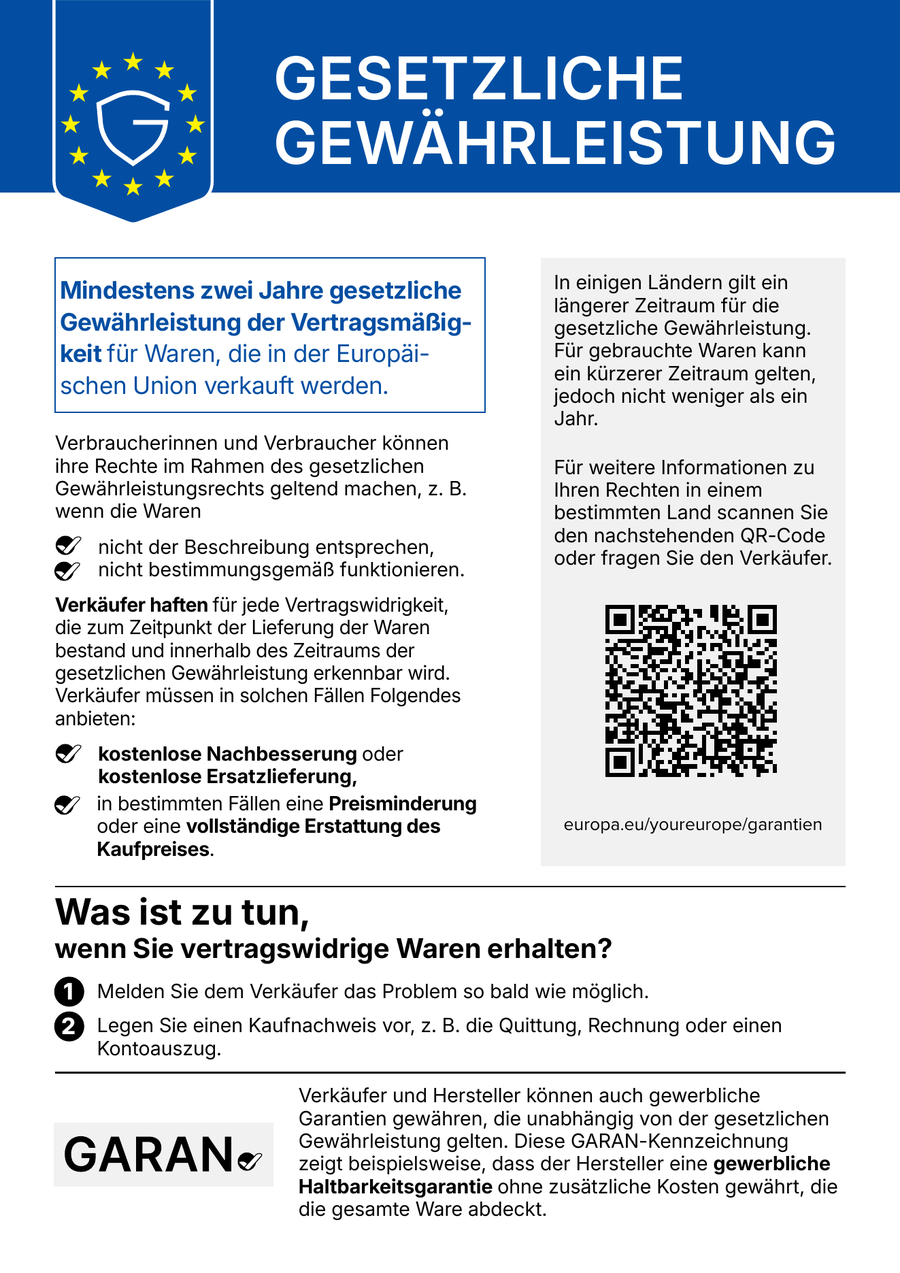 Gesetzliche Gewährleistung – Verbraucherinformation